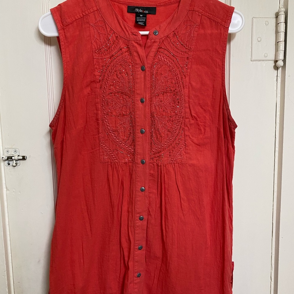 Orange Tank top with Jeweled Pattern on front